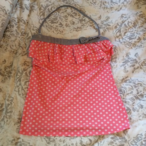 Pink Polka Dot Ruffle Bathing Suit Top - Picture 1 of 5